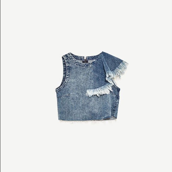 ZARA Asymmetric Denim Crop Top - Picture 1 of 3
